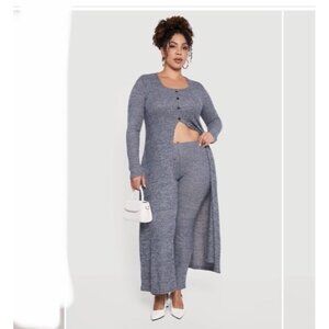 Love University 2-Set Plus Size Ribbed Knit Leggings & Split Hem Long Sweater 1X